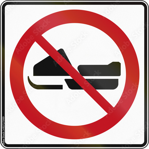 Regulatory road sign in Quebec, Canada - No snowmobiles