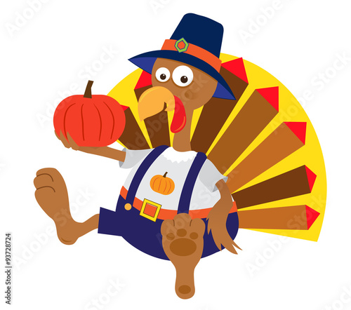 Turkey and Pumpkin - Cartoon turkey holding a pumpkin. Eps10