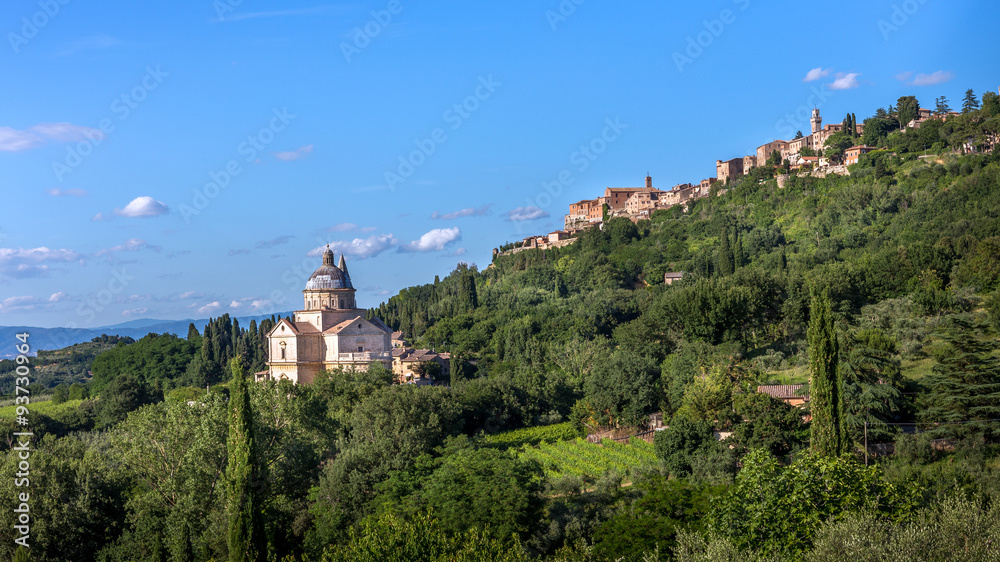 Fototapeta premium San Biagio church and Montepulciano town in Tuscany