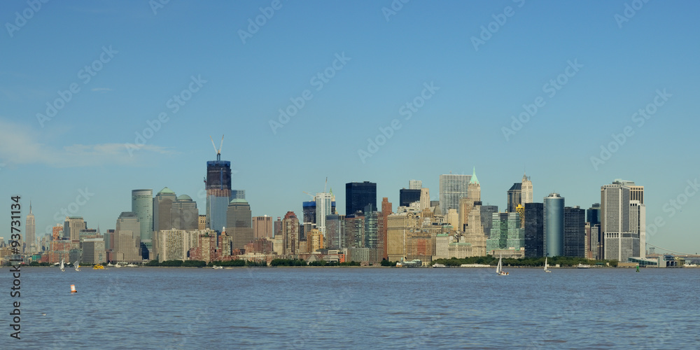 Lower Manhattan Skyline Panorama from Liberty Island, New York City, USA
