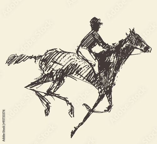Rider horse jockey retro style hand drawn sketch