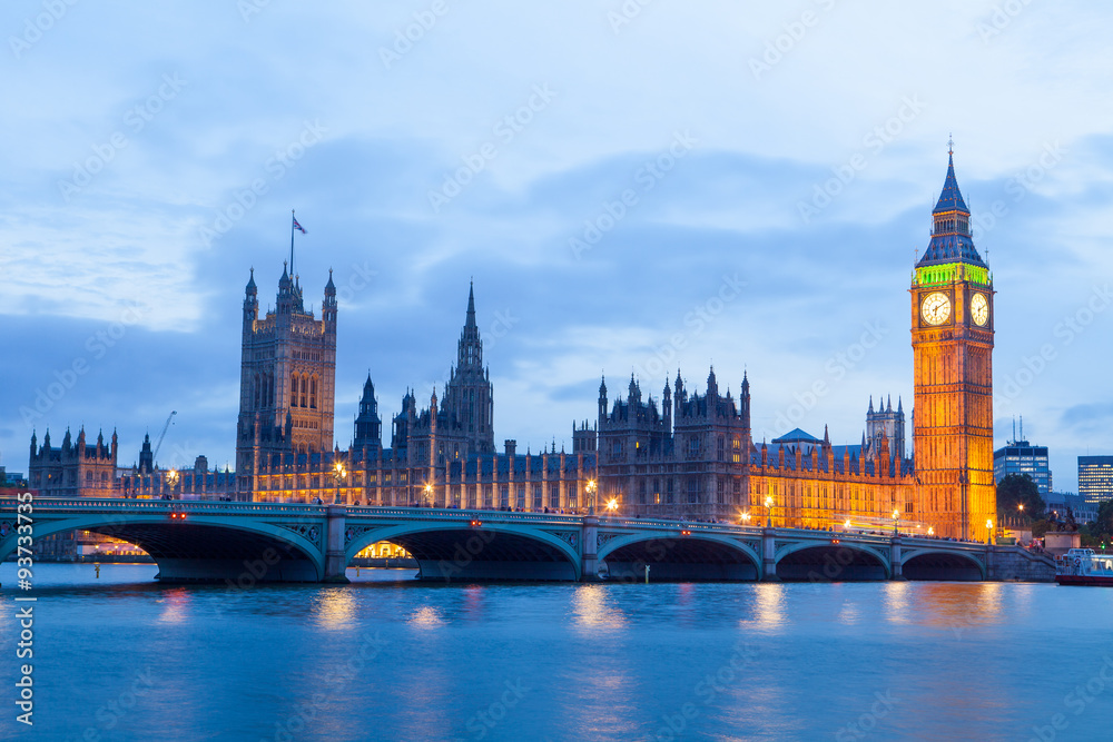 The Palace of Westminster Big Ben at night, London, England, UK. The Palace of Westminster Big Ben at night, London, England, UK.