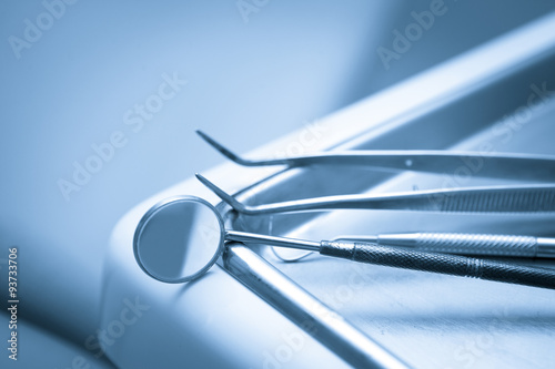 Set of metal Dentist's medical equipment tools..