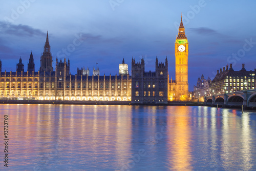 The Palace of Westminster Big Ben at night  London  England  UK.
