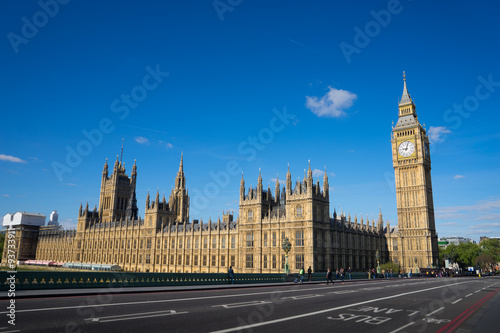 The Palace of Westminster Big Ben at sunny day  London  England 