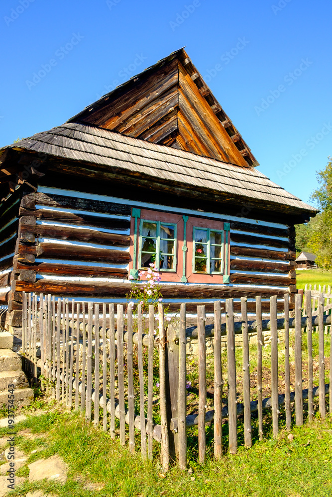 Detail of old traditional wooden house in Slovakia, Eastern Euro