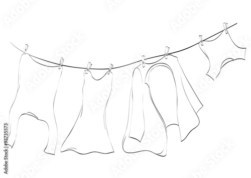 Washing lines in line art, vector illustration