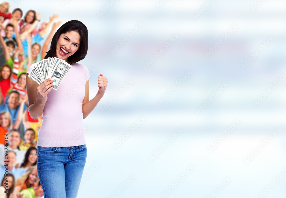 Woman holding money.