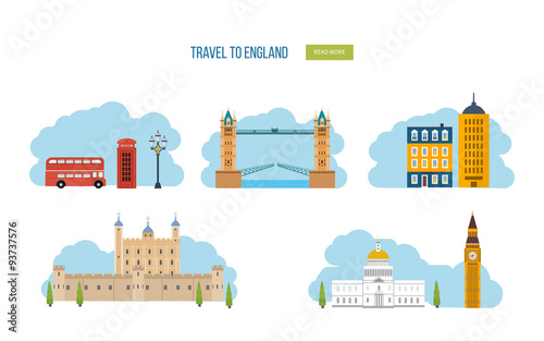 London, United Kingdom flat icons design travel concept. London