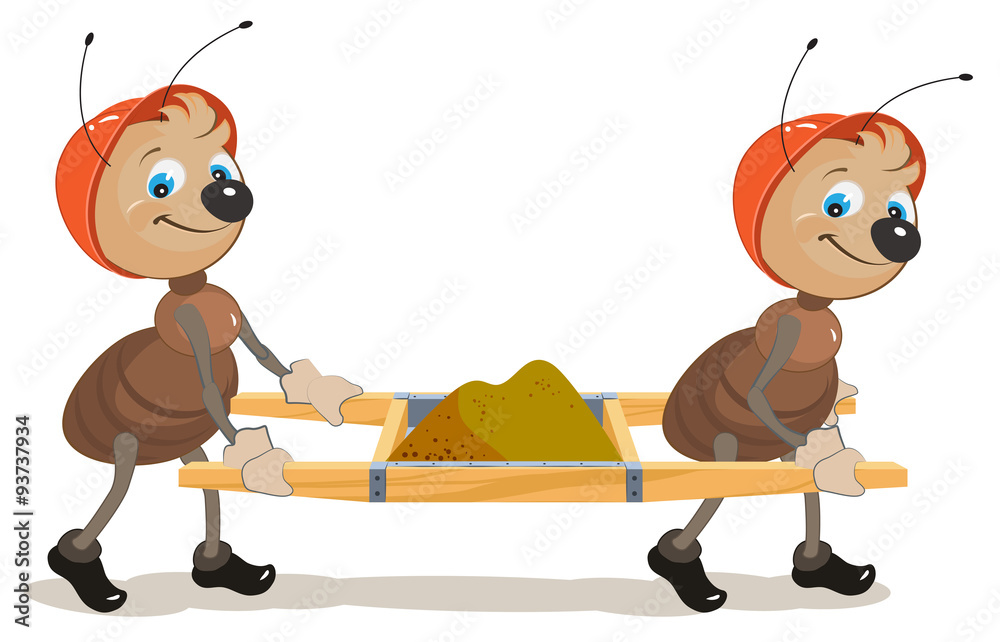 Fototapeta premium Ant builder. Two ants are stretchers with sand