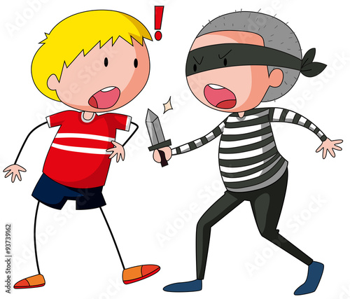 Robbber is threatening a boy