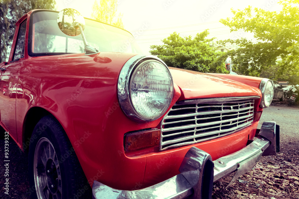close-up headlight of colourful classic car close-up headlight of colourful classic car