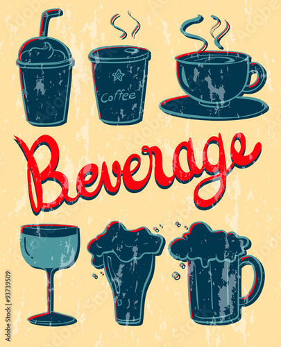 Different kind of beverage in vintage design