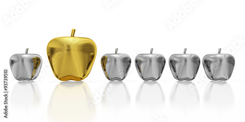 One Golden Apple in Row of Silver Apples
