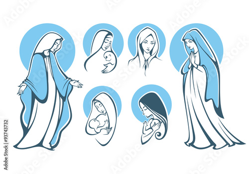 Murais de parede vector illustrations of praying virgin Mary..