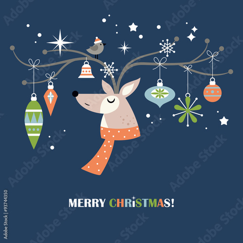 Modern Christmas holiday greeting card design with reindeer and