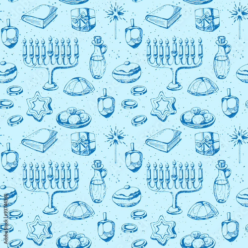 Hanukkah holiday seamless pattern design. Hand drawing vector