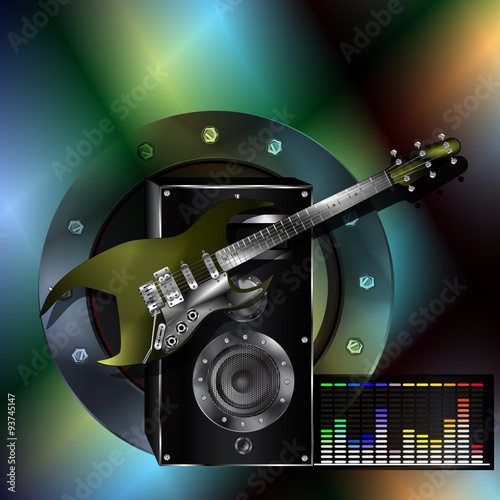 musical background with a guitar and a speaker
