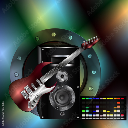 musical background with a guitar and a speaker