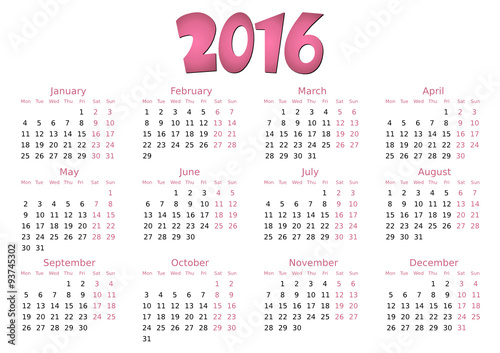 simple editable vector calendar 2016