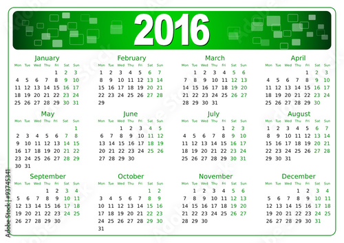simple editable vector calendar 2016