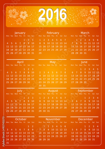 simple editable vector calendar 2016