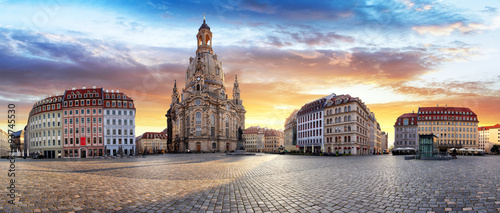Panorama of Dresden at sunrise, Frauenkirche