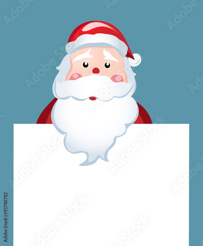 Cartoon Santa Claus with empty, white signboard and copy space. © eivaisla