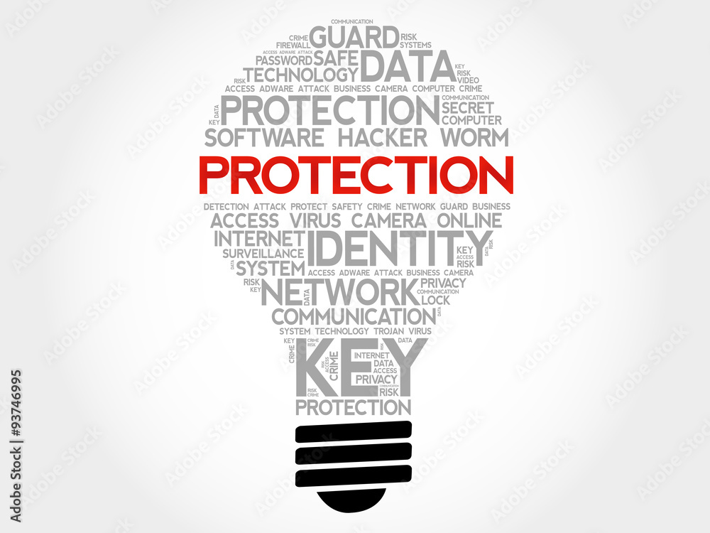 PROTECTION bulb word cloud, business concept PROTECTION bulb word cloud, business concept