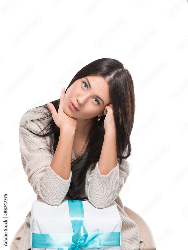 attractive girl holding a big box off gift attractive girl holding a big box off gift