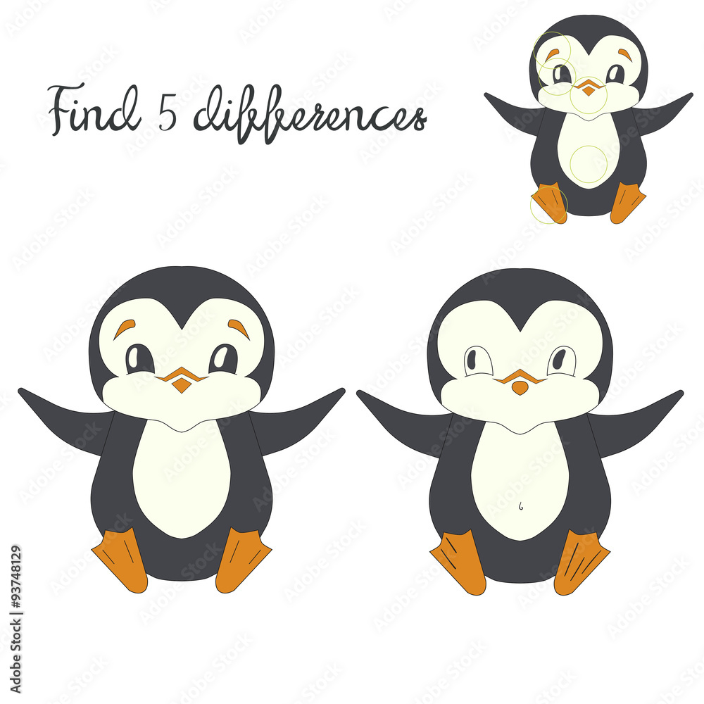 Naklejka premium Find differences kids layout for game penguin 