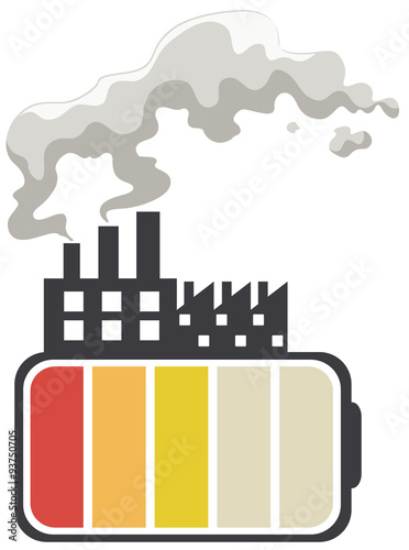 Save energy theme with battery and factory