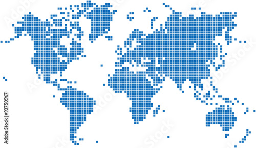 Square world map on white background  vector illustration.
