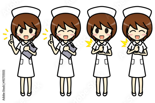 シンプルキャラクター 会話 表情イラスト集 看護師 スカート ナースキャップ 女性 要点 納得 Stock Illustration Adobe Stock