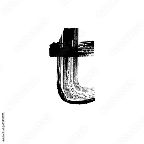 Letter t hand drawn with dry brush. Lowercase