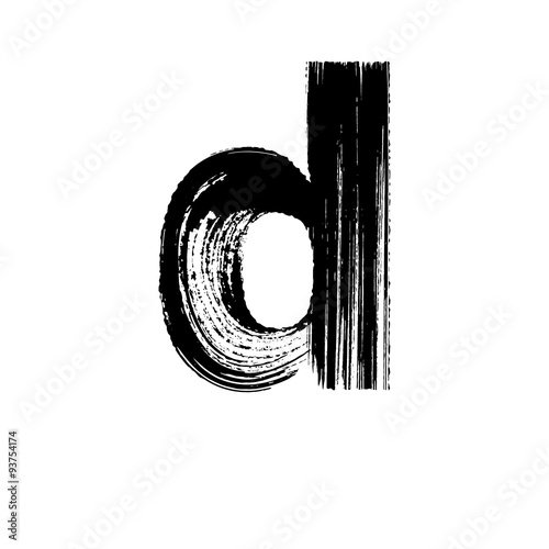 Letter d hand drawn with dry brush. Lowercase