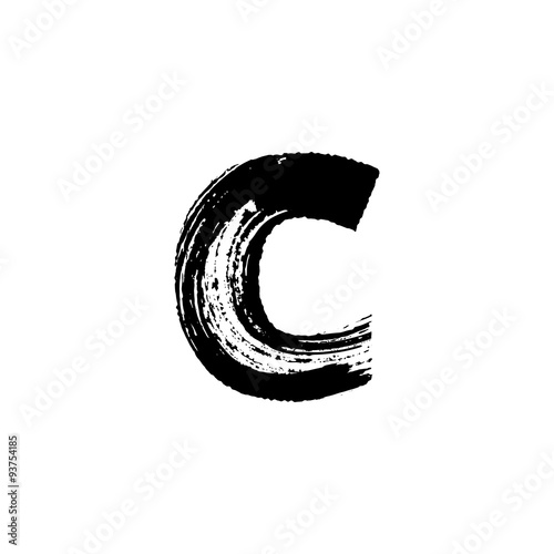 Letter c hand drawn with dry brush. Lowercase