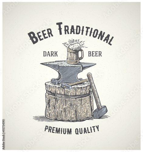 Blacksmith's anvil with a mug of beer on it.