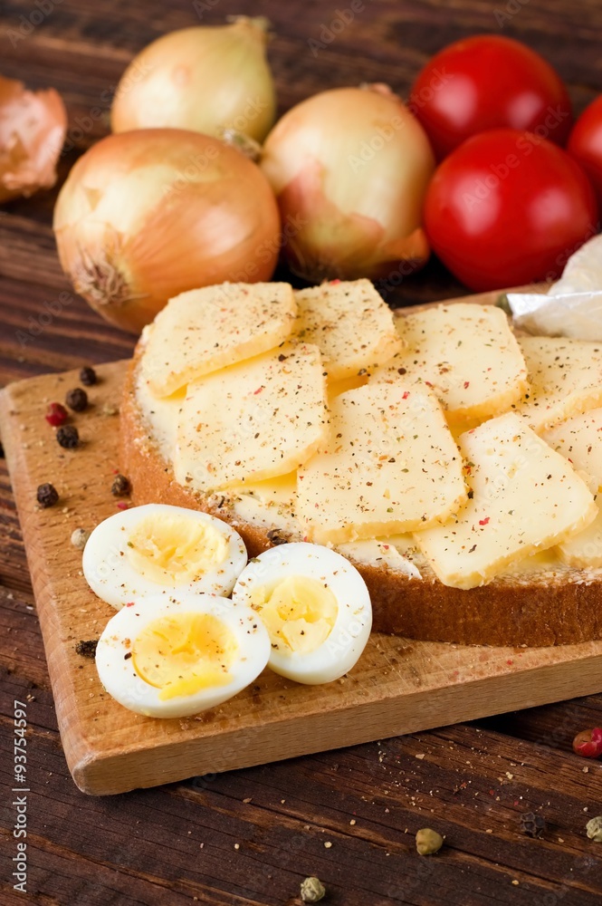 Healthy quail eggs and bread with romadur cheese
