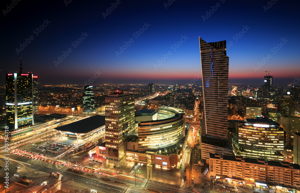 Obraz Centrum Warszawy o zachodzie słońca