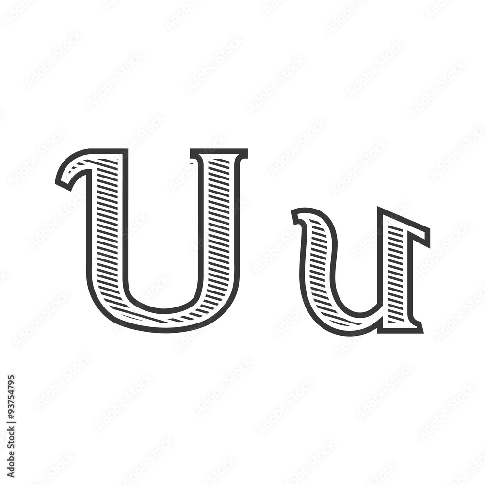 Font tattoo engraving letter U with shading Font tattoo engraving letter U with shading