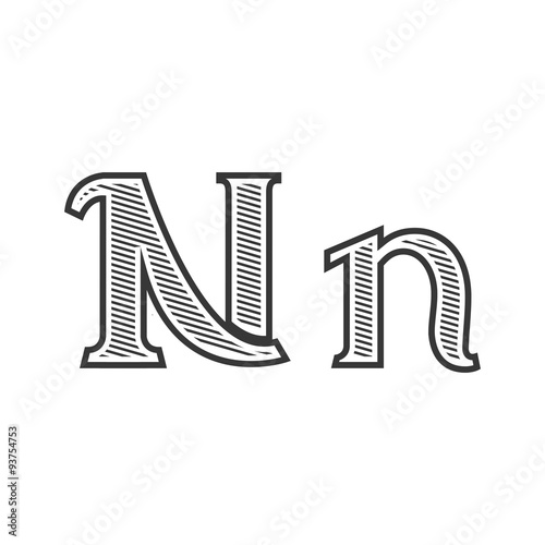 Font tattoo engraving letter N with shading
