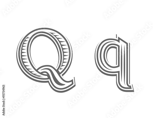 Font tattoo engraving letter Q