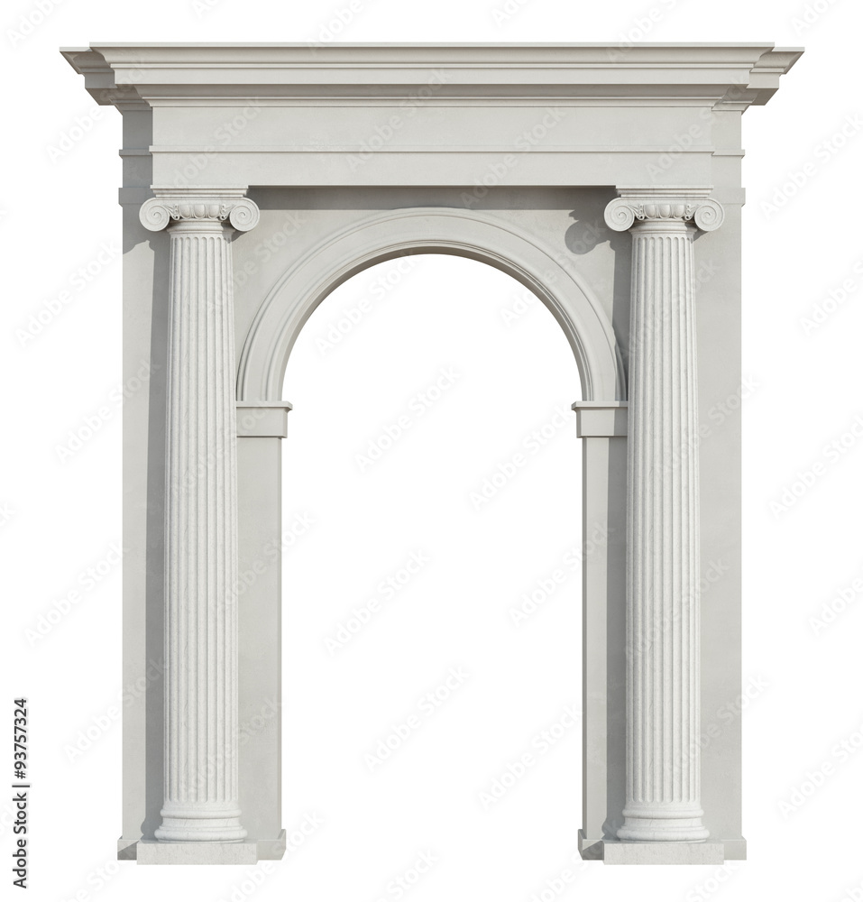 Front view of a classic arch on white - obrazy, fototapety, plakaty 