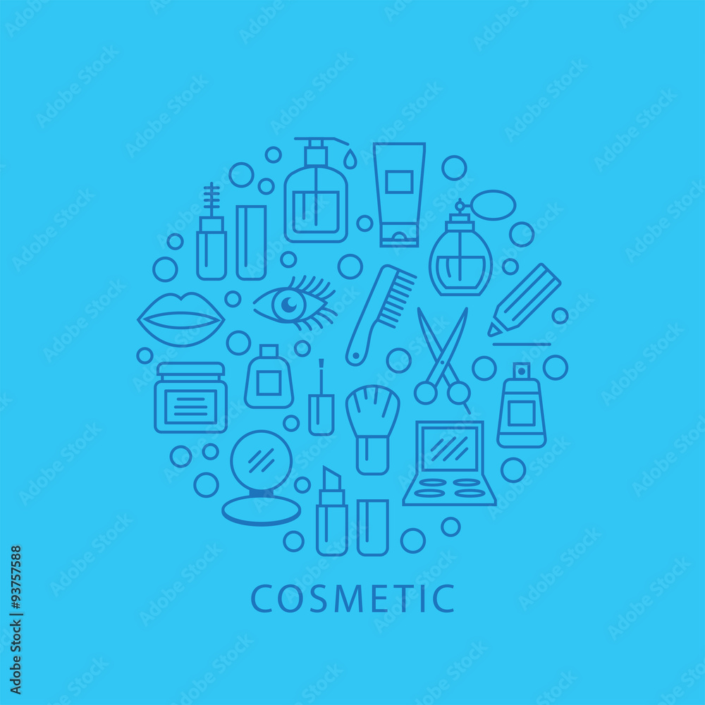Cosmetics illustration with icons and signs
