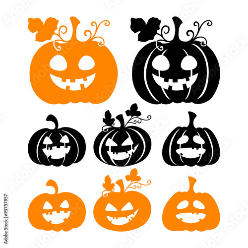 Halloween pumpkin silhouettes isolated on white background, vector illustration.