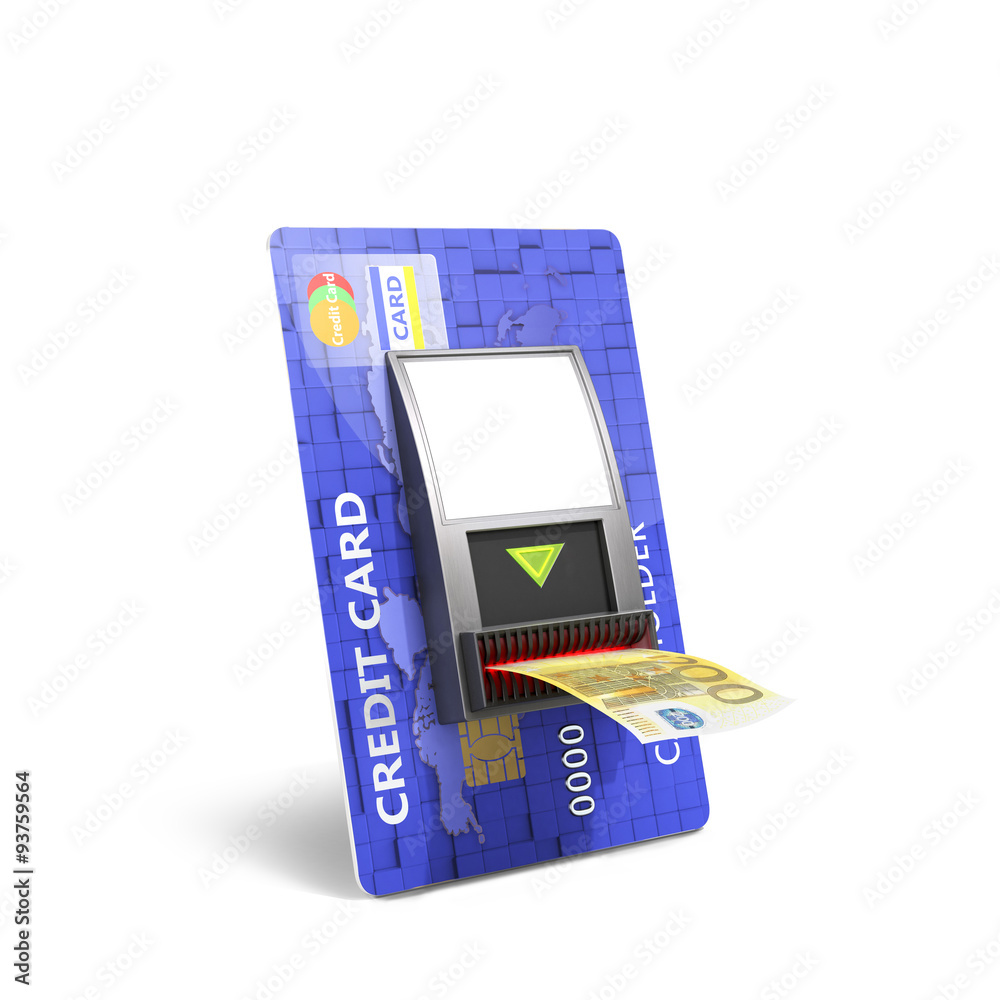 Credit catd with cash validator; concept; payment Credit catd with cash validator; concept; payment