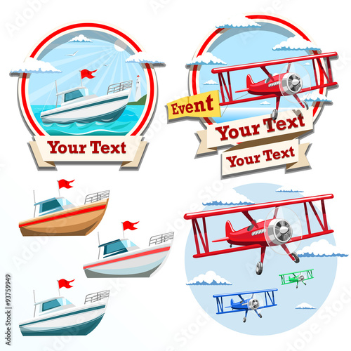 Plane and boat summer time illustration