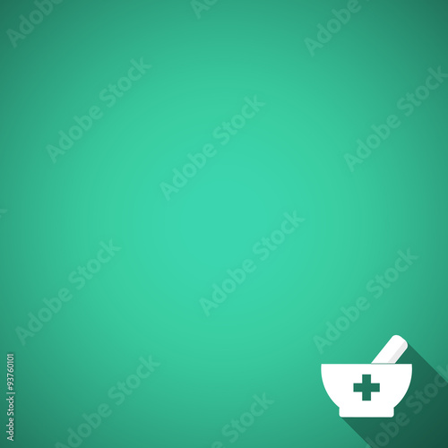 Pharmacy background with mortar and pestle. Pharmacy background for your text. Empty template. Flat style pharmacy design.