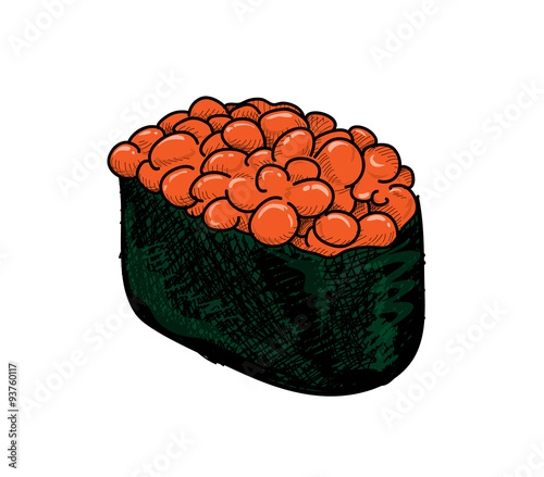 Salmon Roe Sushi, a hand drawn vector illustration of a salmon roe sushi (Gunkan Ikura).